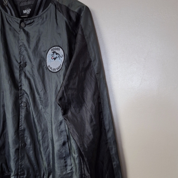 Brooklyn Standard Snap Mens Colorblock Button Bomber Wind Breaker Jacket w Pin - Picture 11 of 14